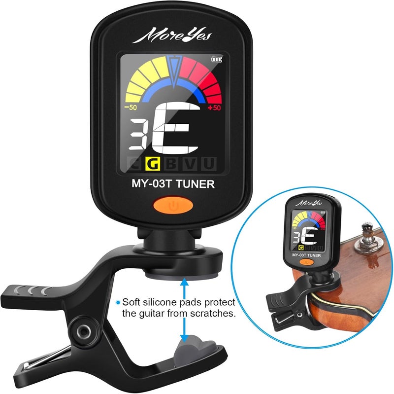 MOREYES Rechargeable Guitar Tuner Clip On with 28Pcs Guitar Picks, Guitar Tuner for Acoustic Guitar, Electric Guitar, Bass, Ukulele & Chromatic Tuning Modes, Full Color Display - Image 4